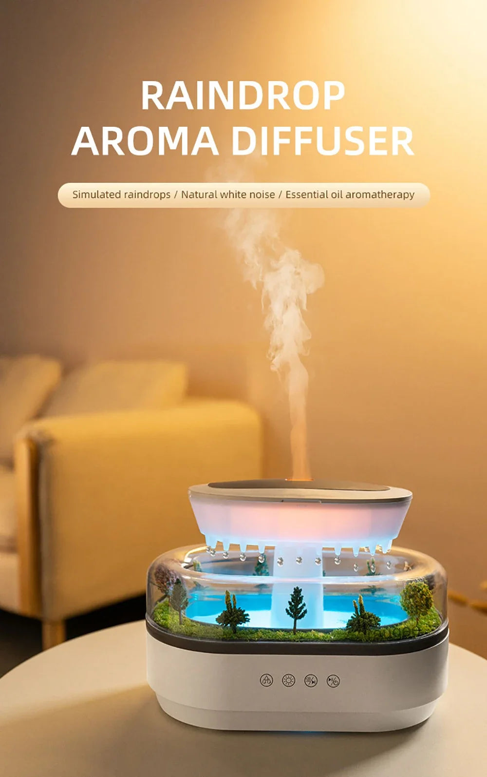 Micro Landscape Humidifier Raindrop Aroma Diffuser Colorful Atmosphere Light White Noise Music Essential Oil Fragrance For Home