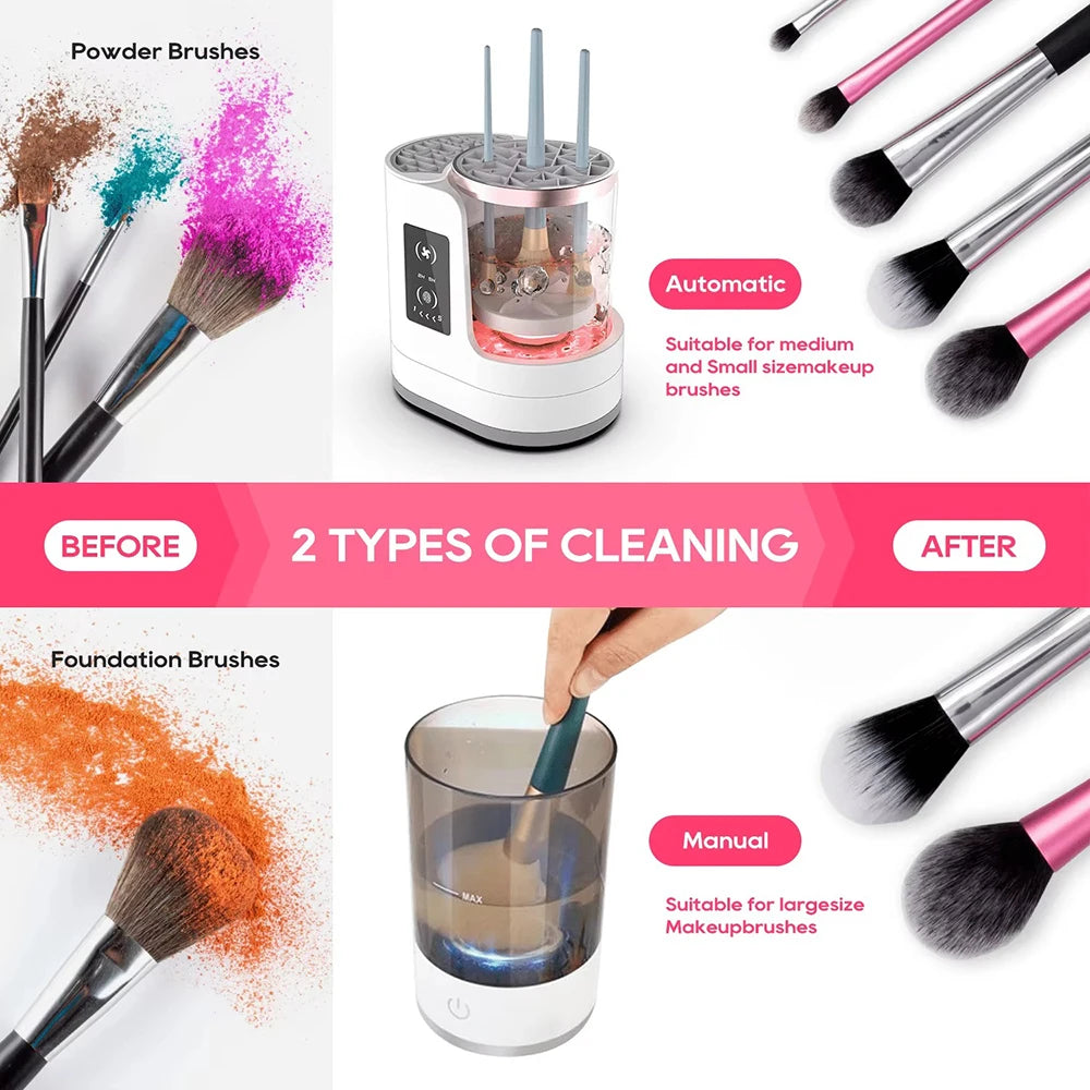 3 IN 1 Electric Makeup Brush Cleaner Machine With Makeup Brush Dryer-Holder-Portable Automatic USB Cosmetic Brushes Cleaner Tool