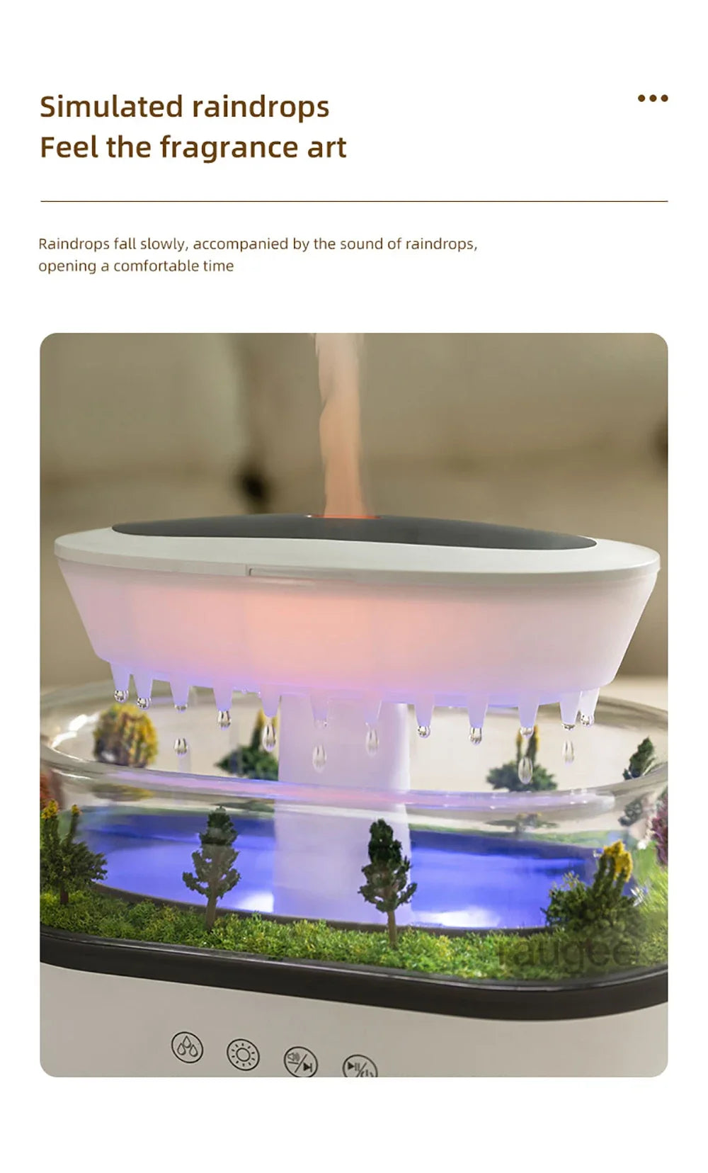 Micro Landscape Humidifier Raindrop Aroma Diffuser Colorful Atmosphere Light White Noise Music Essential Oil Fragrance For Home