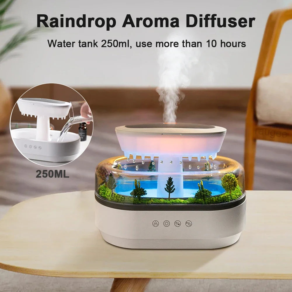 Micro Landscape Humidifier Raindrop Aroma Diffuser Colorful Atmosphere Light White Noise Music Essential Oil Fragrance For Home