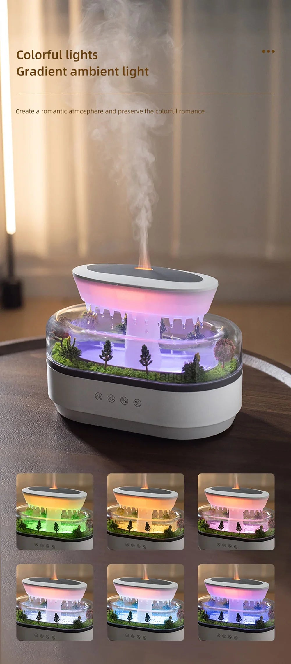 Micro Landscape Humidifier Raindrop Aroma Diffuser Colorful Atmosphere Light White Noise Music Essential Oil Fragrance For Home