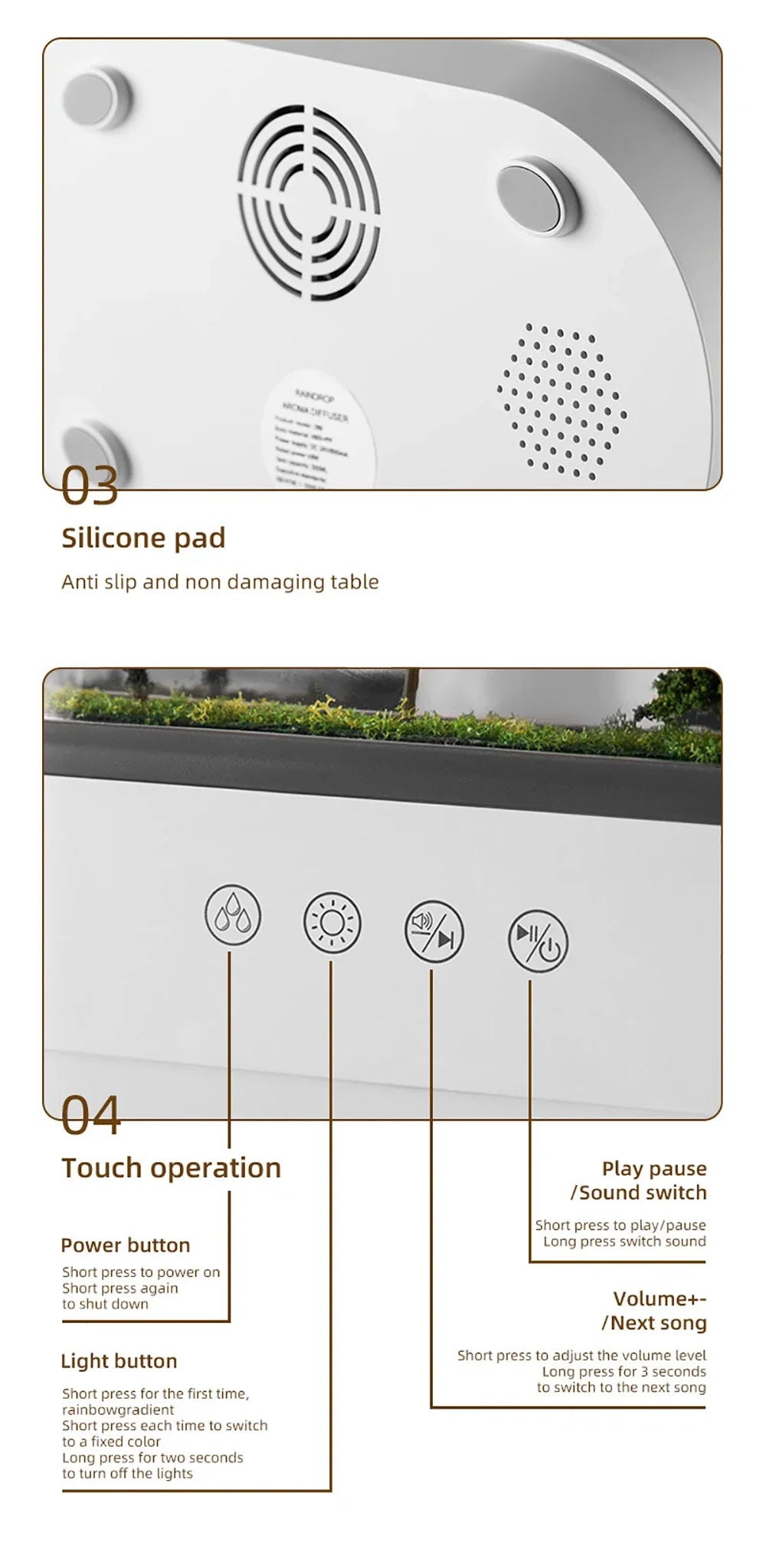 Micro Landscape Humidifier Raindrop Aroma Diffuser Colorful Atmosphere Light White Noise Music Essential Oil Fragrance For Home