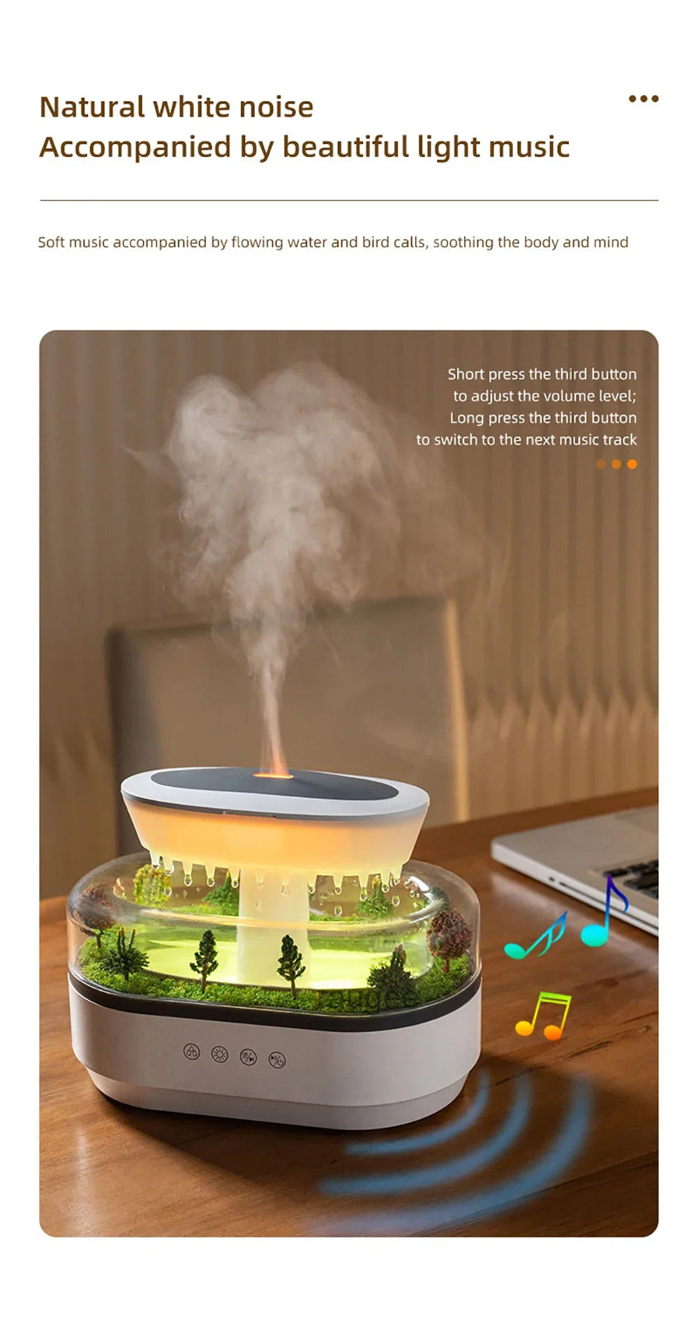 Micro Landscape Humidifier Raindrop Aroma Diffuser Colorful Atmosphere Light White Noise Music Essential Oil Fragrance For Home