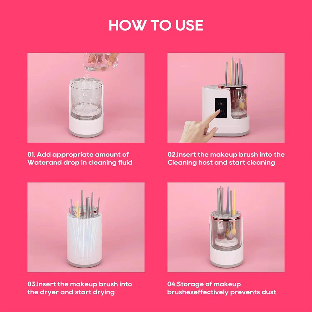 3 IN 1 Electric Makeup Brush Cleaner Machine With Makeup Brush Dryer-Holder-Portable Automatic USB Cosmetic Brushes Cleaner Tool