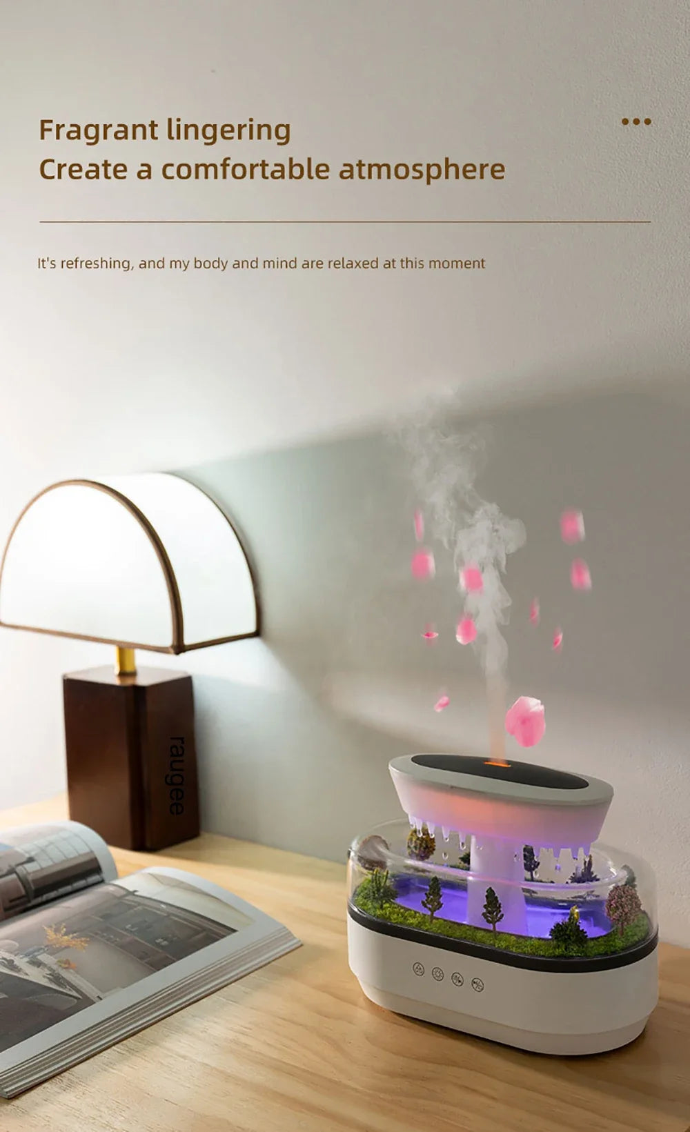 Micro Landscape Humidifier Raindrop Aroma Diffuser Colorful Atmosphere Light White Noise Music Essential Oil Fragrance For Home