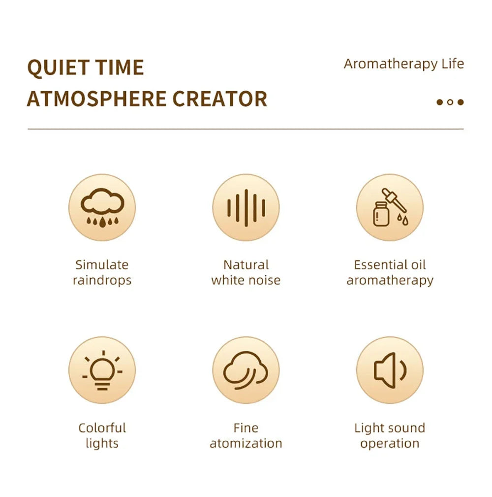 Micro Landscape Humidifier Raindrop Aroma Diffuser Colorful Atmosphere Light White Noise Music Essential Oil Fragrance For Home