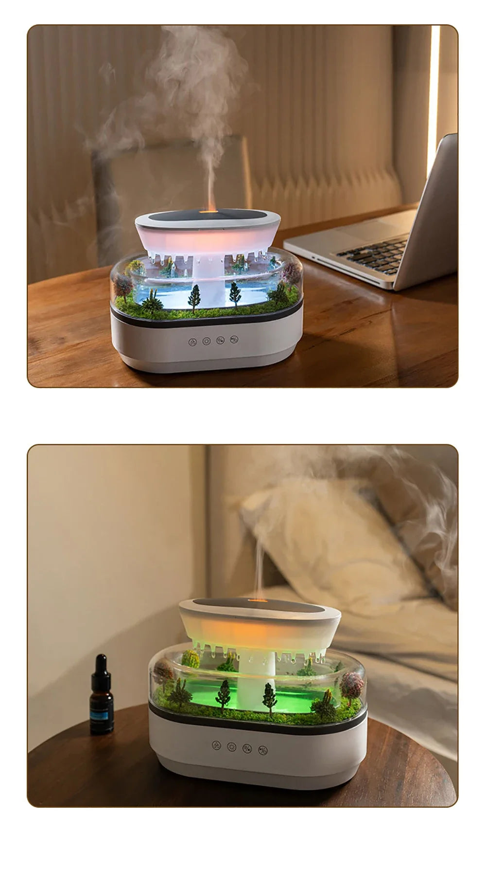 Micro Landscape Humidifier Raindrop Aroma Diffuser Colorful Atmosphere Light White Noise Music Essential Oil Fragrance For Home