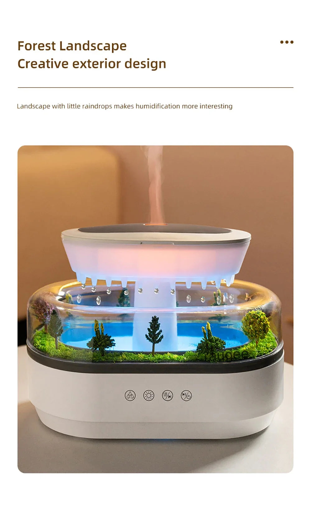 Micro Landscape Humidifier Raindrop Aroma Diffuser Colorful Atmosphere Light White Noise Music Essential Oil Fragrance For Home