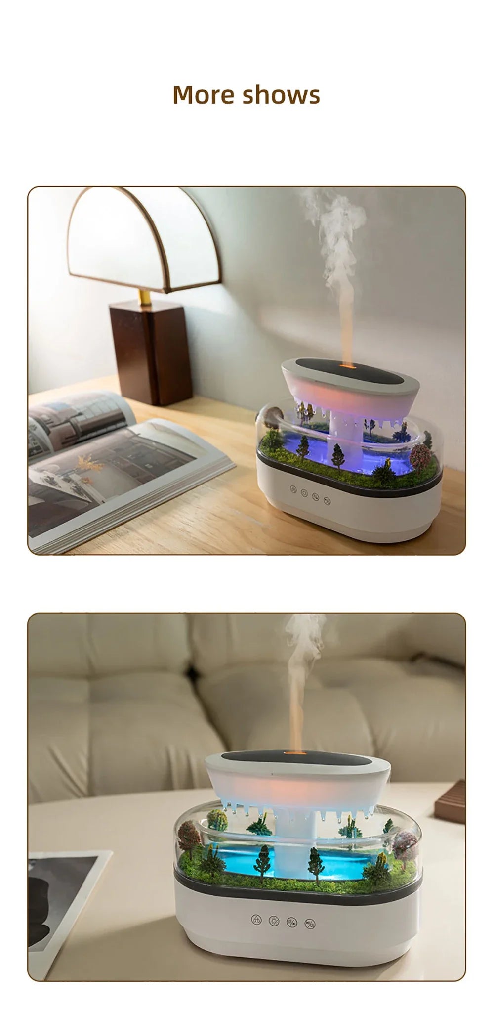 Micro Landscape Humidifier Raindrop Aroma Diffuser Colorful Atmosphere Light White Noise Music Essential Oil Fragrance For Home